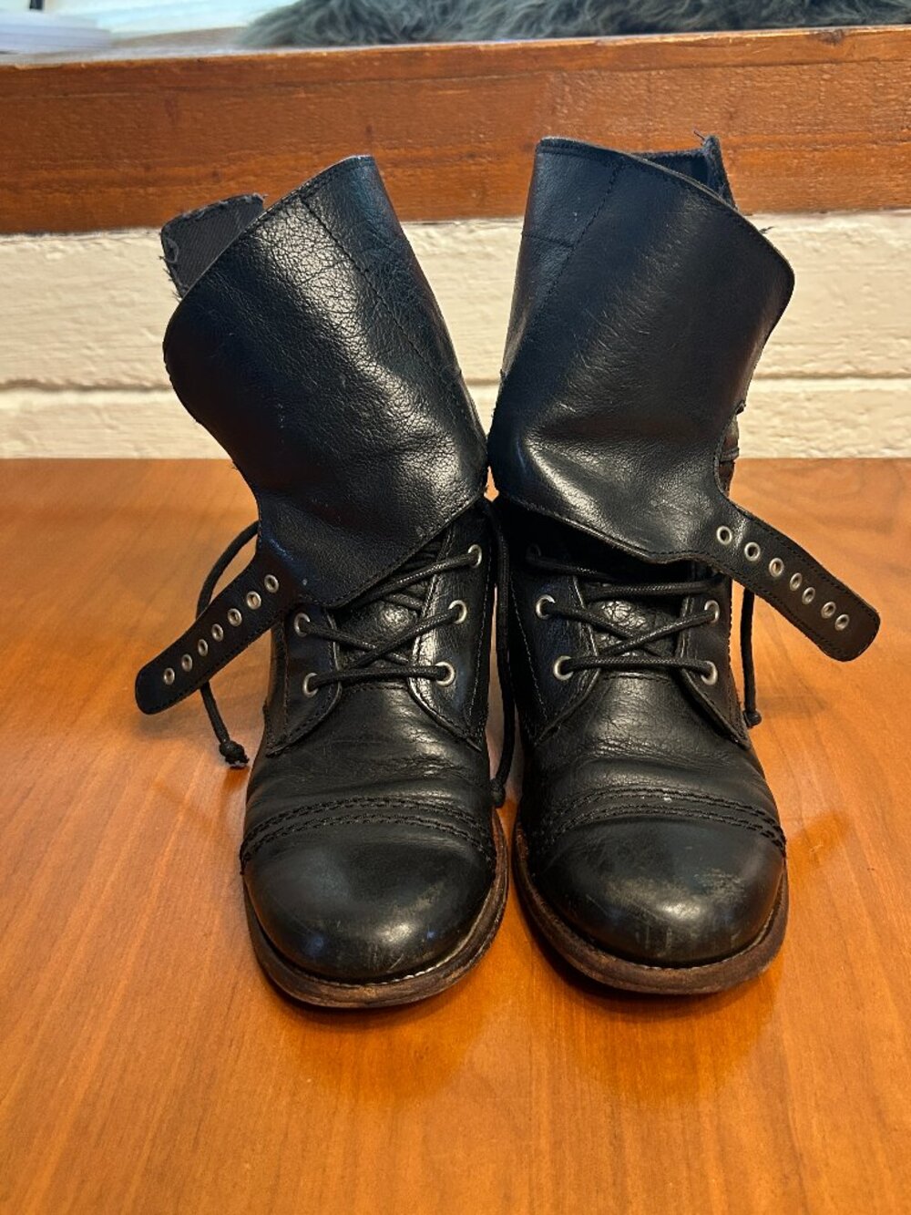 AllSaints Damisi Black Leather Lace Up & Buckle Moto Combat Boots Size 38 (US 7)
